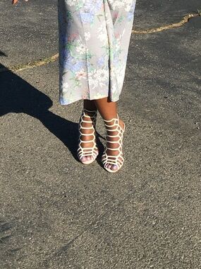 Steve Madden White Geometric Cage High Heels